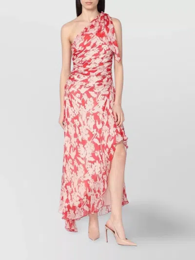 Victoria Beckham Asymmetric Floral One Shoulder Midi Dress In Red