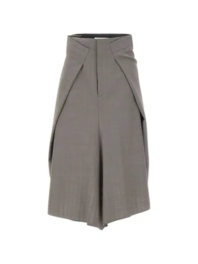 Victoria Beckham Asymmetric Folded-panel Midi Skirt In Gray