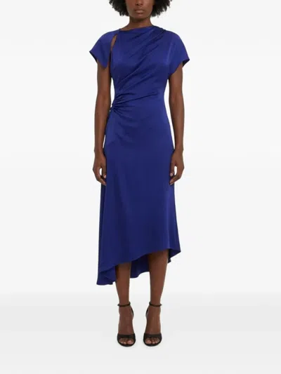 Victoria Beckham Womens Bright Indigo Asymmetric Twist Satin Midi Dress In Blue