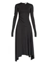 Victoria Beckham Long Sleeve Dress Asymmetric Hem Detail In Gray