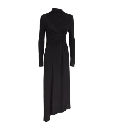 Victoria Beckham Asymmetric Twist-front Jersey Midi Dress In Black