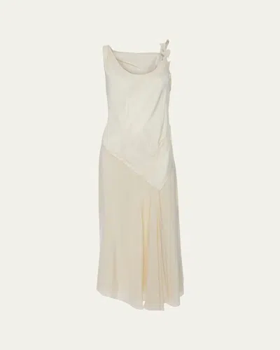 Victoria Beckham Asymmetric Lace-trim Sleeveless Midi Dress In White