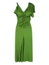 Victoria Beckham Asymmetric Ruched Midi Dress In Green
