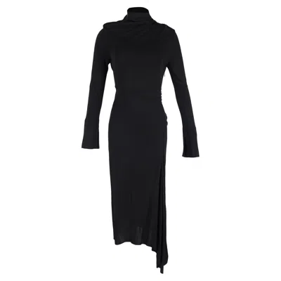 Victoria Beckham Asymmetric Maxi Long Sleeve Dress In Black Rayon