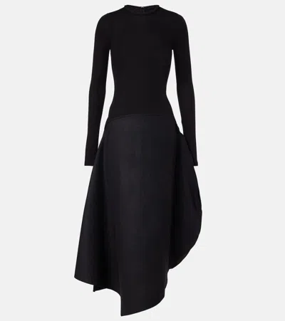 Victoria Beckham Asymmetric Midi Dress In Black