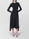 Victoria Beckham Asymmetric Midi Dress Long Sleeves In Black