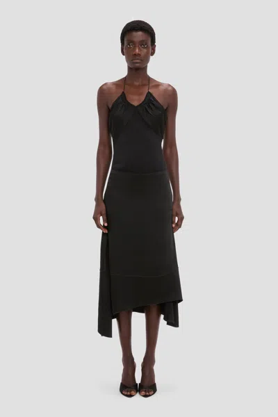 Victoria Beckham Asymmetric Midi Skirt In Black