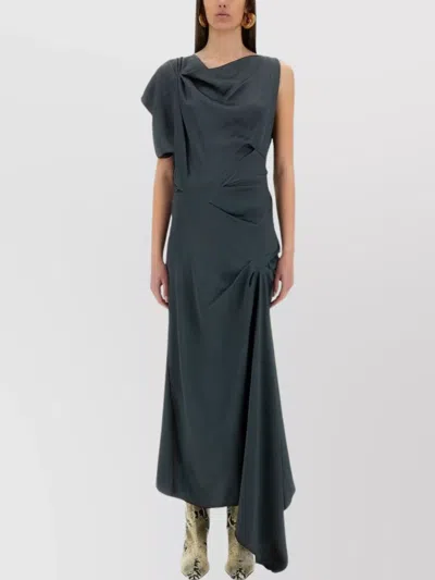 Victoria Beckham Asymmetric Neckline Draped Midi Dress