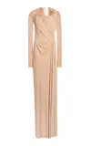 Victoria Beckham Asymmetric Neckline Gown In Nude