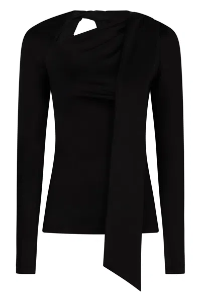 Victoria Beckham Asymmetric Neckline Long Sleeve Top In Black