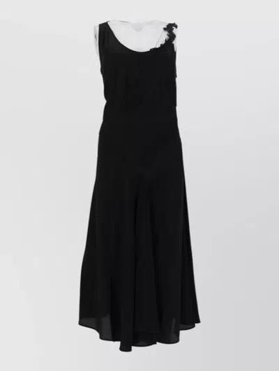 Victoria Beckham Asymmetric Neckline Sleeveless Midi Dress Draped In Black