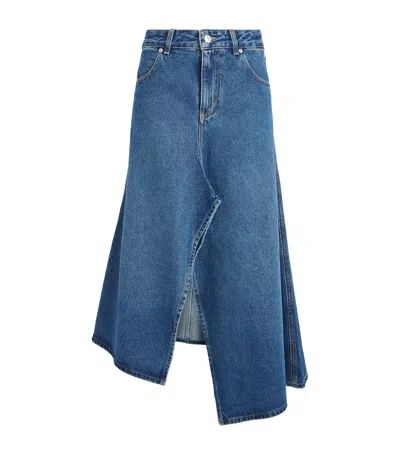 Victoria Beckham Asymmetric Panelled Denim Midi Skirt In Blue