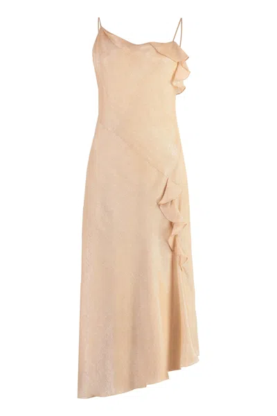 Victoria Beckham Asymmetric Pink Ruffle Dress With Lurex Threads