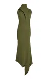 Victoria Beckham Asymmetric Ribbed Maxi Dress In Green