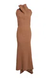 Victoria Beckham Asymmetric Ribbed Maxi Dress In Khaki