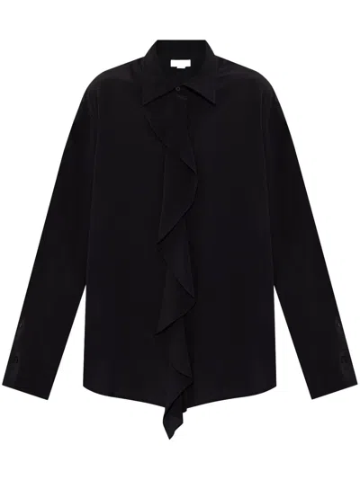 Victoria Beckham Asymmetric Ruffle Collar Blouse Detail In Black