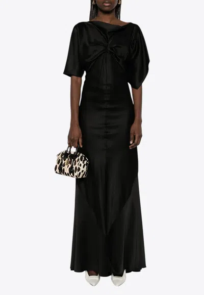 Victoria Beckham Asymmetric Satin Maxi Dress In Black