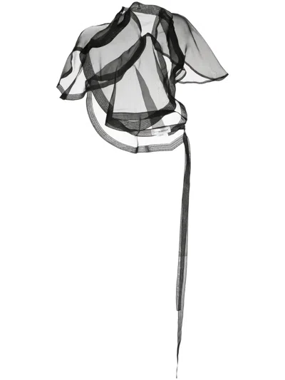 Victoria Beckham Asymmetric Semi-sheer Cropped Top In Black