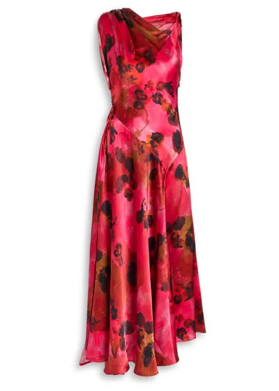 Victoria Beckham Asymmetric Silk Midi Dress In Red