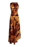 Victoria Beckham Asymmetric Silk Midi Dress In Multi