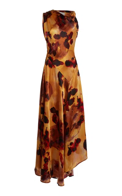 Victoria Beckham Asymmetric Silk Midi Dress In Multi