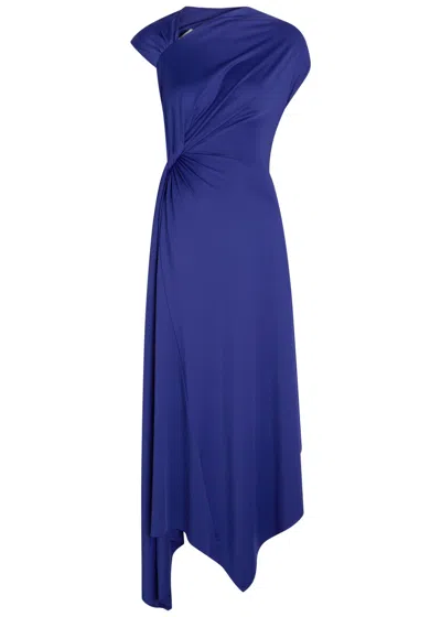 Victoria Beckham Womens Bright Indigo Asymmetric Twist Satin Midi Dress In Blue