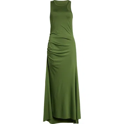 Victoria Beckham Asymmetric Tank Jersey Midi Dress In Algae