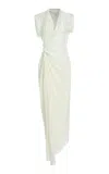 Victoria Beckham Asymmetric Twist Detail Silk Dress In White