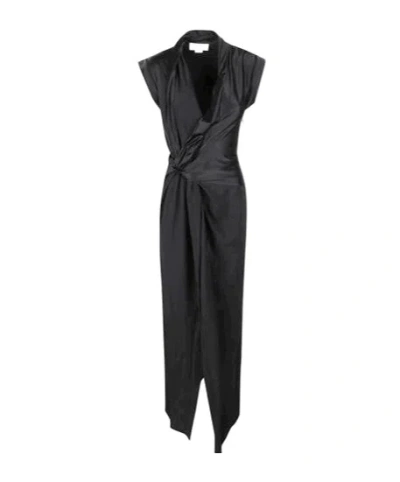 Victoria Beckham Asymmetric Twisted Silk Slit Maxi Dress In Black
