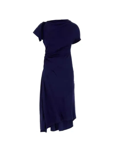 Victoria Beckham Asymmetric Twist Satin Midi Dress In Blue