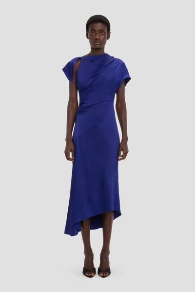 Victoria Beckham Asymmetric Twist Dress In Bright Indigo In Blue