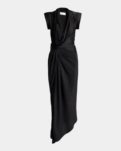 Victoria Beckham Asymmetric Twisted Silk Slit Maxi Dress In Black