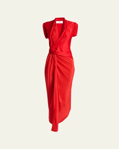 Victoria Beckham Asymmetric Twisted Silk Slit Maxi Dress In Cardinal Red