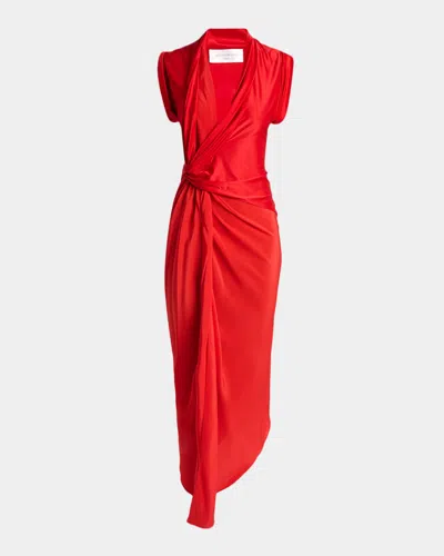 Victoria Beckham Womens Cardinal Red Asymmetric Plunge Stretch-woven Maxi Dress