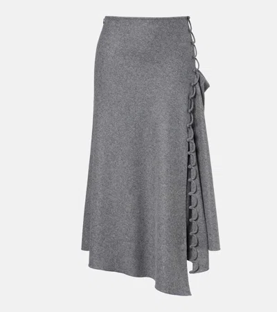 Victoria Beckham Asymmetric Wool And Cashmere Midi Skirt In Gray