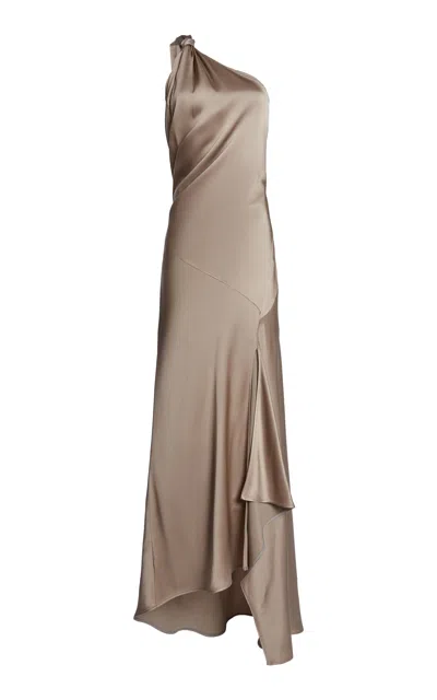Victoria Beckham Asymmetrical Draped Midi Dress In Gray
