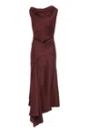 Victoria Beckham Posy Asymmetrical Drape Midi Dress In Brown