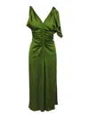 Victoria Beckham Asymmetrical Midi Dress With Rippled Detail In Green