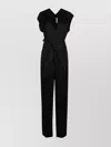 Victoria Beckham Asymmetrical Neck Jumpsuit Belted In Gray