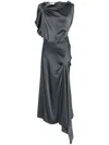 Victoria Beckham Asymmetric Draped Satin Midi Dress In Gray