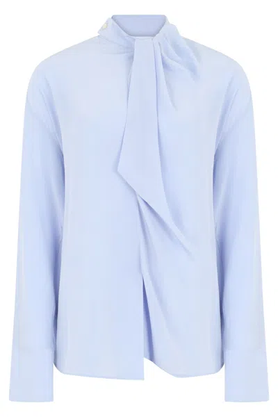 Victoria Beckham Asymmetrical Silk Blouse With Korean Collar In Blue