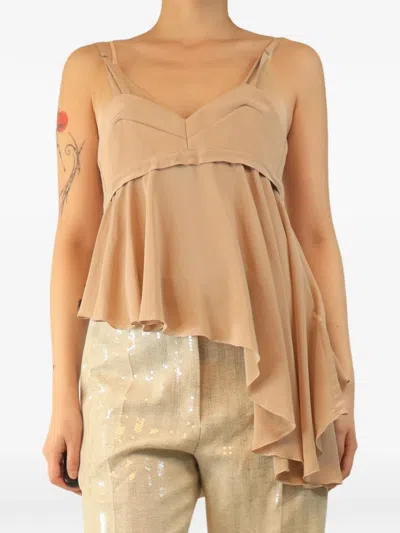 Pre-owned Victoria Beckham Asymmetrical Silk Top In Brown