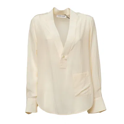Victoria Beckham Asymmetrical Structured V-neck Blouse In Neutral