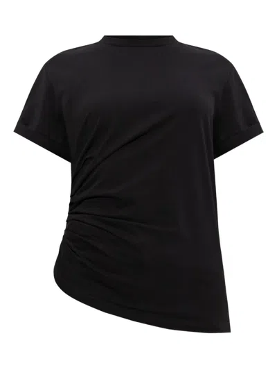 Victoria Beckham Asymmetric Hem Gathered Detail T-shirt In Black
