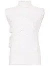 Victoria Beckham High Neck White Top In Semi-transparent Ribbed Knit
