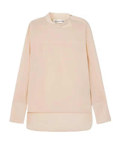 Victoria Beckham Asymmetric Silk-chiffon Blouse In Pink