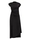 Victoria Beckham Asymmetrically Draped Black Midi Dress With Soft Ruching In Black