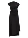 Victoria Beckham Asymmetrically Draped Black Midi Dress With Soft Ruching In Black