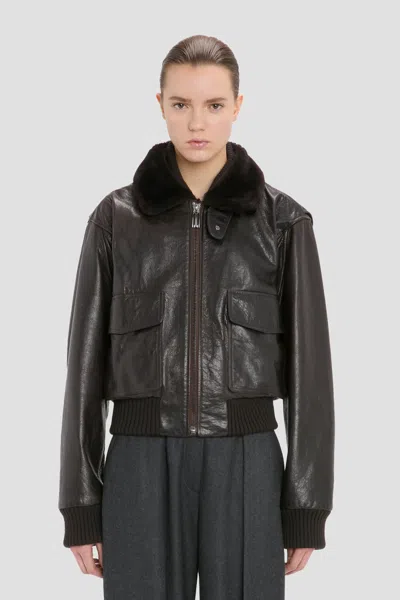 Victoria Beckham Aviator Jacket In Dark Earth In Brown