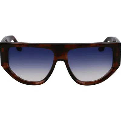 Victoria Beckham B-buckle 55mm Modified Rectangular Sunglasses In Brown Horn